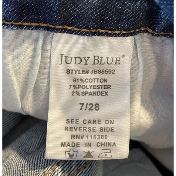 Judy Blue Wide Leg Crop Stretch Jeans Distressed Hem Size 7 28 - Picture 4 of 4